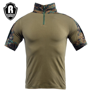 Camisa tática de manga curta com zíper, camiseta justa durável de camuflagem com manga curta - Product Image 1