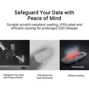 Boîtier SSD M.2 en aluminium gris pour vente en gros, USB-C 10 Gbit/s, externe, NVMe SATA, refroidissement, résistant à l'eau et à la poussière IP55 - Product Image 6