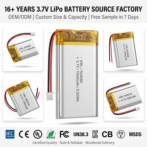 Yüksek Kapasiteli 3.7V 524060 Li-ion Polimer Pil 1500mAh Özel Üretim ve ODM Desteği UL/PSE/CB/UN38.3 Sertifikalı Fabrika Direkt Satışı - Product Image 1