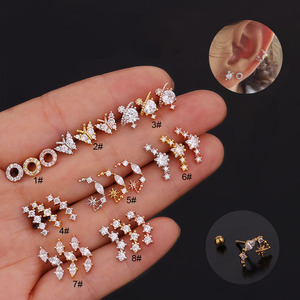 Pendientes de cartílago dorados con forma de mariposa, estrella y satélite, de barra larga curvada, con circonita cúbica, para tragus, <span class=keywords><strong>orbital</strong></span>, snug y hélice, en 3 colores - Product Image 1