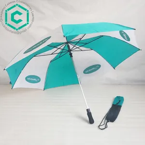 Sky blue and white alternate with client logo printing good quality 27inch big 2 foldable golf umbrella