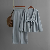 Hiver Nouveau Manteau Cardigan Tricoté Pantalon à Jambes Larges Ensemble Deux Pièces Loose Casual Fashion Sweater Outfit for Women