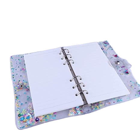 A6 Binder Cover PVC 6 Ring Personal Organizer Refillable Notebook Binder Cover with Shiny Sequins for Loose Leaf Planner