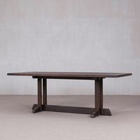Table à manger longue en bois massif, style nordique, écologique, faite à la main, avec base en tréteau minimaliste pour la salle à manger à domicile