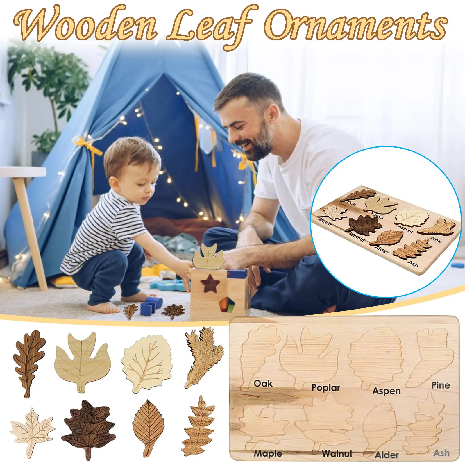 Mainan Puzzle Gaya Nordic Set Kayu Papan Menggambar Daun Jigsaw Kognisi Pendidikan Kayu Montessori Daun Puzzle