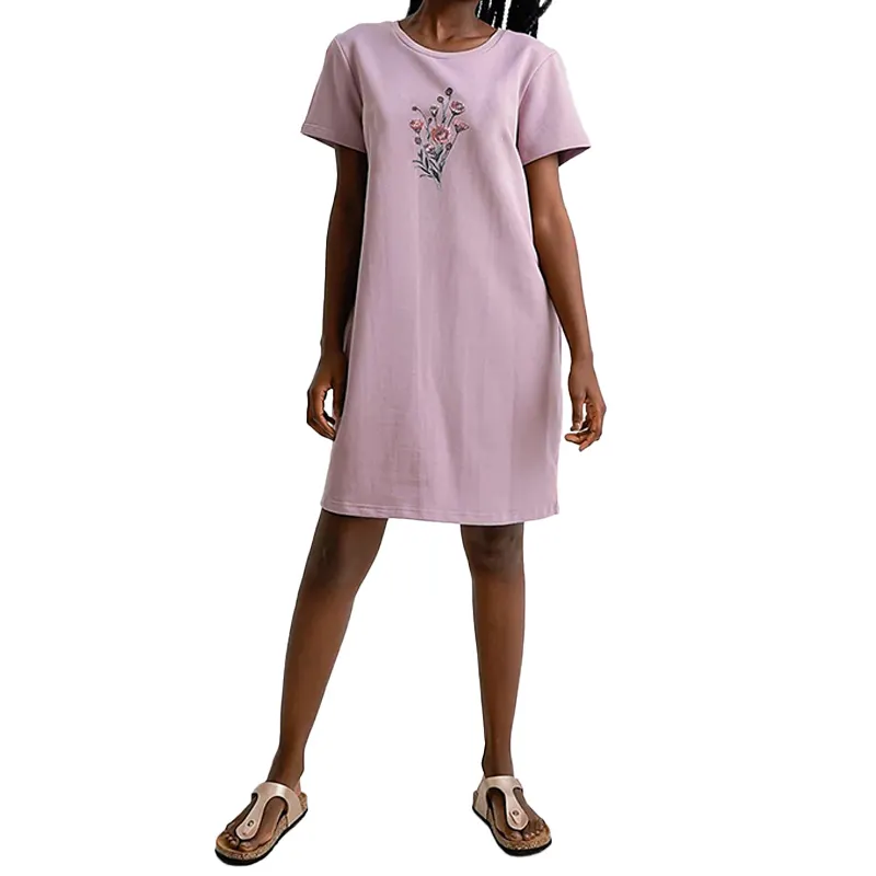 Robe t-shirt décontractée pour femmes avec logo personnalisé, robe t-shirt à manches courtes et col rond