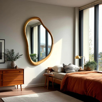 Miroir mural décoratif moderne en bois artistique irrégulier avec verre trempé de 6 mm, cadre en pin, miroir de dressing pour salon