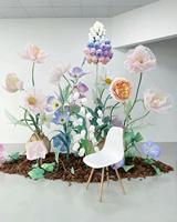 L025 Ensemble de fleurs géantes autoportantes personnalisées en papier organza fait main pour la décoration de mariages, événements à domicile, scènes et festivals