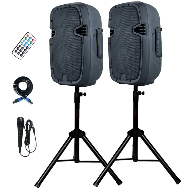 Professional 800W 2-Way PA Speaker System 2x 8\" Loud Party Speakers with BT & TWS Active & Passive Audio Plastic Stand Set