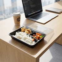 Boîte alimentaire rectangulaire jetable en plastique PP recyclable pour restauration rapide, sandwichs, pizzas, nouilles, chips, aliments en conserve, gaufrée