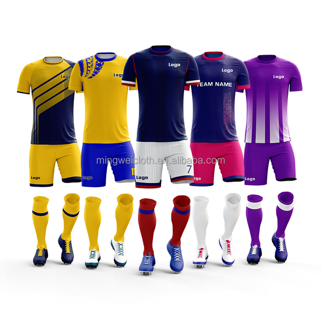 Unisex Blue Soccer Uniform Youth Football Jersey Set Kids 100% Polyester OEM Service Custom Team Numbers Name Short Sleeve 160g