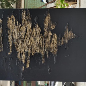 Grande toile d'art murale, décoration intérieure, toile d'art noire et dorée de luxe à vendre, peinture artisanale, décoration murale pour la maison - Product Image 6
