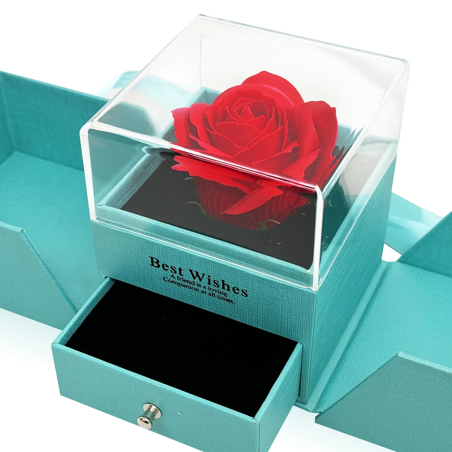 डबल डोर वैलेंटाइन डे उपहार बॉक्स कस्टम कार्डबोर्ड ऐक्रेलिक शाश्वत जीवन फूल गुलाब का हार आभूषण बॉक्स