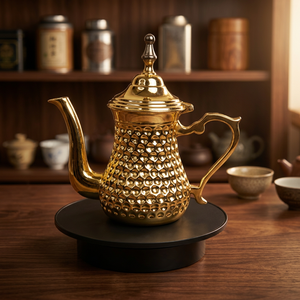 กาน้ำชาทองเหลืองแบบตะวันออกพร้อมฝาและหูจับ ลวดลายตกแต่งสวยงาม - Product Image 4