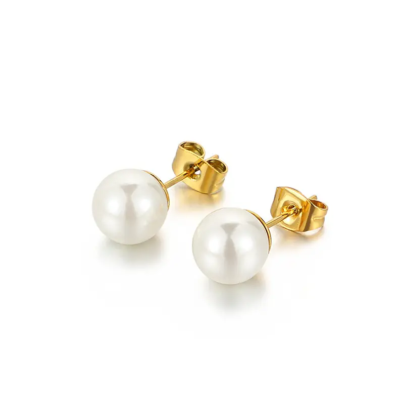 Olivia Natural Freshwater Pearl Earring 6mm 8mm Simple Gold Silver Stainless Steel Women Jewelry Pearl Stud Earrings