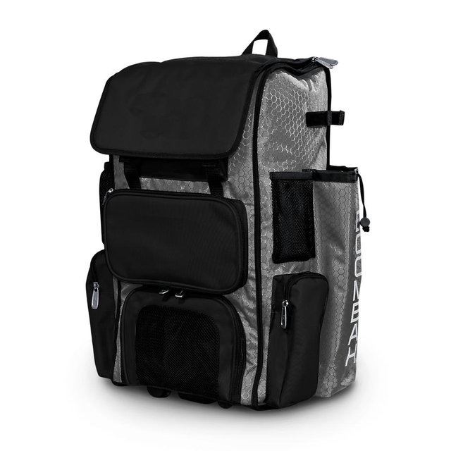 Custom Softball Baseball Backpack with Shoe Compartment and Rolling Bat Bag with Fence Hook for TBall Helmet Youth