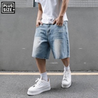 Shorts en jean pour hommes grandes tailles, coupe ample, délavés, bleu clair, décontractés