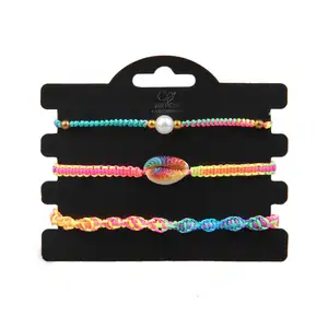 Handmade Adjustable Colorful Custom Boho Bracelets Handmade Braid Shell Pearl Bead Bracelet for Women Woven Fabric Cotton Thread