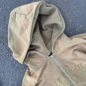 Nouveau sweat à capuche zippé pour homme, effet délavé à l'acide, effet décoloré par le soleil, broderie personnalisée, effet usé - Product Image 3