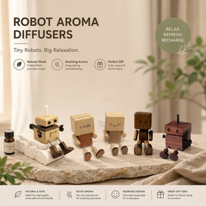 Custom Laser Engraved Movable Joint Wooden Robot Aroma <strong>Diffuser</strong>, <strong>Refillable</strong> Solid Wood Robot <strong>Car</strong> Air Freshener Ornament - Product Image 6