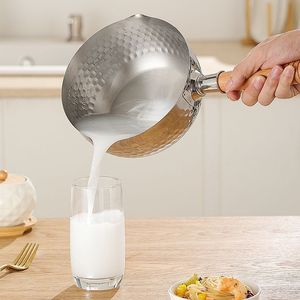 Stainless Steel Yukihira <b>Pot</b> Wooden Handle Hammered Texture Non Stick <b>Soup</b> <b>Pot</b> For Instant Noodle Cooking - Product Image 4