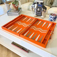 Étui de transport en cuir orange végétalien pour backgammon Boîte cadeau pour amateurs de jeux de société à la mode