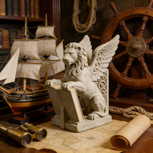 Fermalibri in Resina Poliresina Effetto Pietra con Leone Alato, Fatto a Mano e Dipinto a Mano, Decorazione a Tema Nautico e Astronomico per Studio - Product Image 4