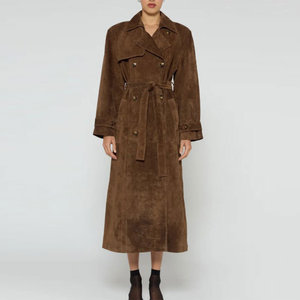 Trench a Doppio Petto da <span class=keywords><strong>Donna</strong></span> Casual con Cappuccio, Giacca Invernale Marrone in Morbida Lana - Product Image 1