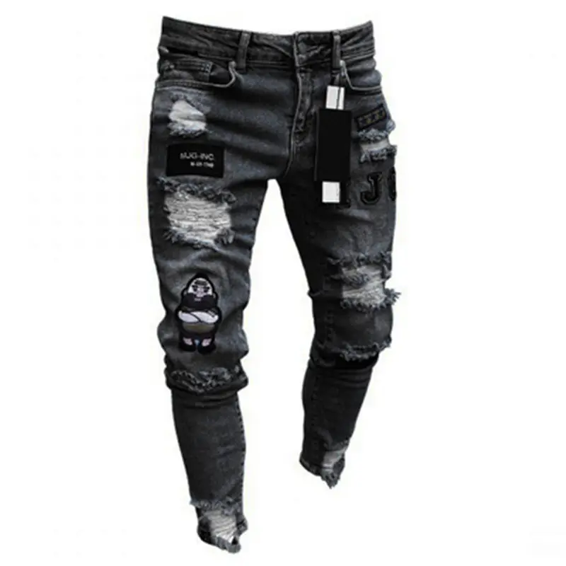 Benutzer definierte Herren Jeans Hip Hop Patch Ripped Denim Casual Fashion New Style Jungen Jeans für stilvoll passende Herren hosen