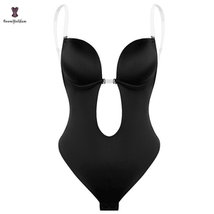 ブランジバックレスブラシェイパーブラボディスーツシームレスひも女性用ディープVネックシェイプウェアストラップ付きスキニードレス