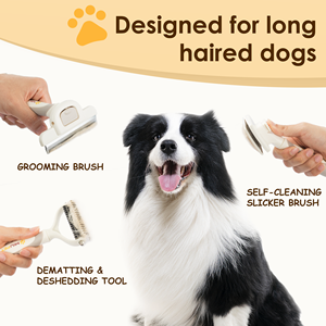 Kit de toilettage pour chiens <span class=keywords><strong>Pet</strong></span> <span class=keywords><strong>Slicker</strong></span> <span class=keywords><strong>Brush</strong></span> Set de brosses de toilettage pour chiens à poils longs Deshedding and Dematting - Product Image 4