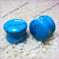 [SE-S195] gros convexe bleu Turquoise pierre bouchons d'oreille Double évasé selle corps Piercing bijoux de haute qualité