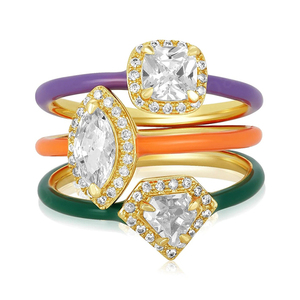 Gemnel New Design Bijoux en argent 925 Multi arc-en-ciel Couleur émail Orange Marquise Bague de mariage pour femme - Product Image 5