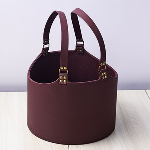 Cesta de almacenamiento de cuero Pu Cesta de almacenamiento de regalo de vino de picnic con asa de cuero para uso festivo y festivo - Product Image 5