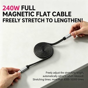 AWELL 240W Magnetic Self-coiling <b>USB</b>-<b>C</b> <b>Cable</b> Braided Flat Fast <b>Charging</b> <b>Cable</b> 1M - Product Image 5