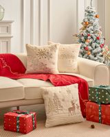 Housse de coussin de Noël, broderie, housse de coussin en velours, coussin joyeux pour la décoration de la maison