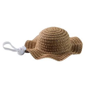 Ichimori Pet Straw <b>Hat</b> Summer Sun Protection Wavy Brim For <b>Cats</b> Dogs Leisure Style Cartoon Design - Product Image 1