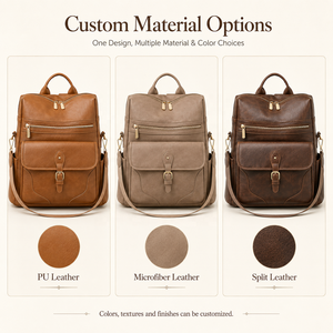 Custom Logo <strong>Black</strong> PU <strong>Leather</strong> <strong>Women</strong> Backpack Multi-pocket Large Capacity Travel Bag Fashion Ladies School <strong>Rucksack</strong> Wholesale OEM - Product Image 3
