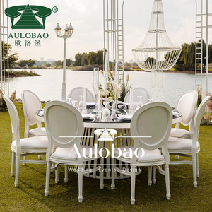 Meubles de salon de mariage, table de mariage en métal blanc avec plateau en verre - Product Image 4