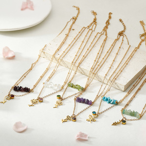 Kalung kristal penyembuhan batu alam, besi tahan karat Multi lapisan, kalung bunga lahir dan batu kelahiran - Product Image 6