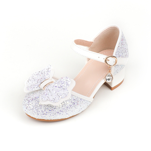 Nuove scarpe da cerimonia con glitter e paillettes, scarpe da damigella d'onore con fiocco, versatili e graziose con tacco a blocco, scarpe da principessa per la danza. - Product Image 3