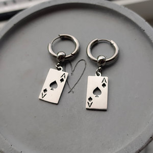 Orecchini a Cerchio Ouj in Acciaio Inossidabile Placcato <span class=keywords><strong>Oro</strong></span> con <span class=keywords><strong>Asso</strong></span> di Picche, Stile Vintage, per Uomo e Donna - Product Image 2