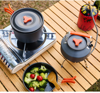 Ensemble de cuisine de camping 10 pièces, pour pique-nique en plein air, en aluminium oxydé antiadhésif, comprenant bouilloire, poêle à frire, marmite, pour 2-3 personnes