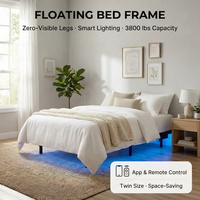 Lit plateforme Queen/King Size avec ports de charge USB, bande lumineuse LED, cadre de lit en métal flottant robuste
