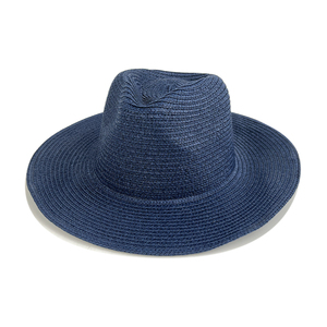 Nouveau produit plage paille vente en gros dame soleil une pièce <span class=keywords><strong>2022</strong></span> grand ensemble uni bleu embelli chapeau d'été pour femme - Product Image 3