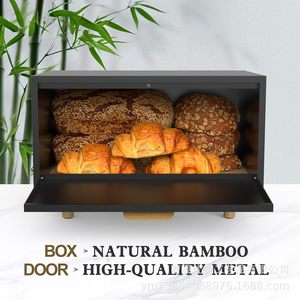 Boîte de rangement en bambou, boîte à pain en bois noir avec couvercle, récipient alimentaire de cuisine, modèle 2024 - Product Image 5