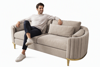 Canapé d'angle moderne de luxe léger trois places en velours gris capitonné, ensemble combiné pour appartement - Meilleures ventes