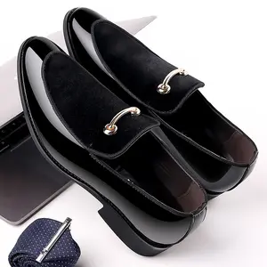 PDEP patent leather casual moccasins loafer shoes men slip on designer wedding formal dress shoes