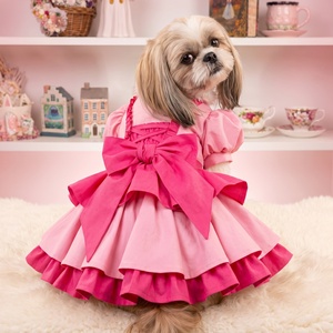 Vestido de Lujo Rosa Clásico de Verano Ligero para Perro, Estilo Princesa, con Volantes Multicapa y Gran Lazo Trasero, Regalo para Perro - Product Image 1