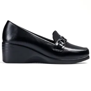 Black PU Leather Ladies Formal Office Wedge Heel Footwear Dating Commuting Platform Heels